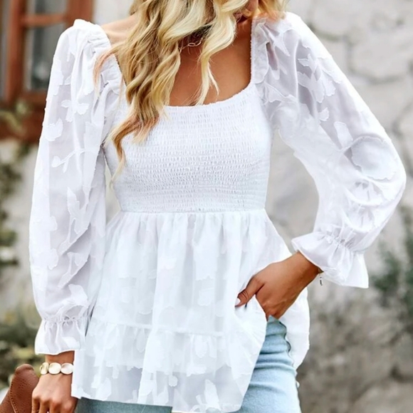 Tops - White Longsleeve Blouse.